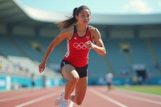 Jeune athlète en saut olympique 2028 dynamique