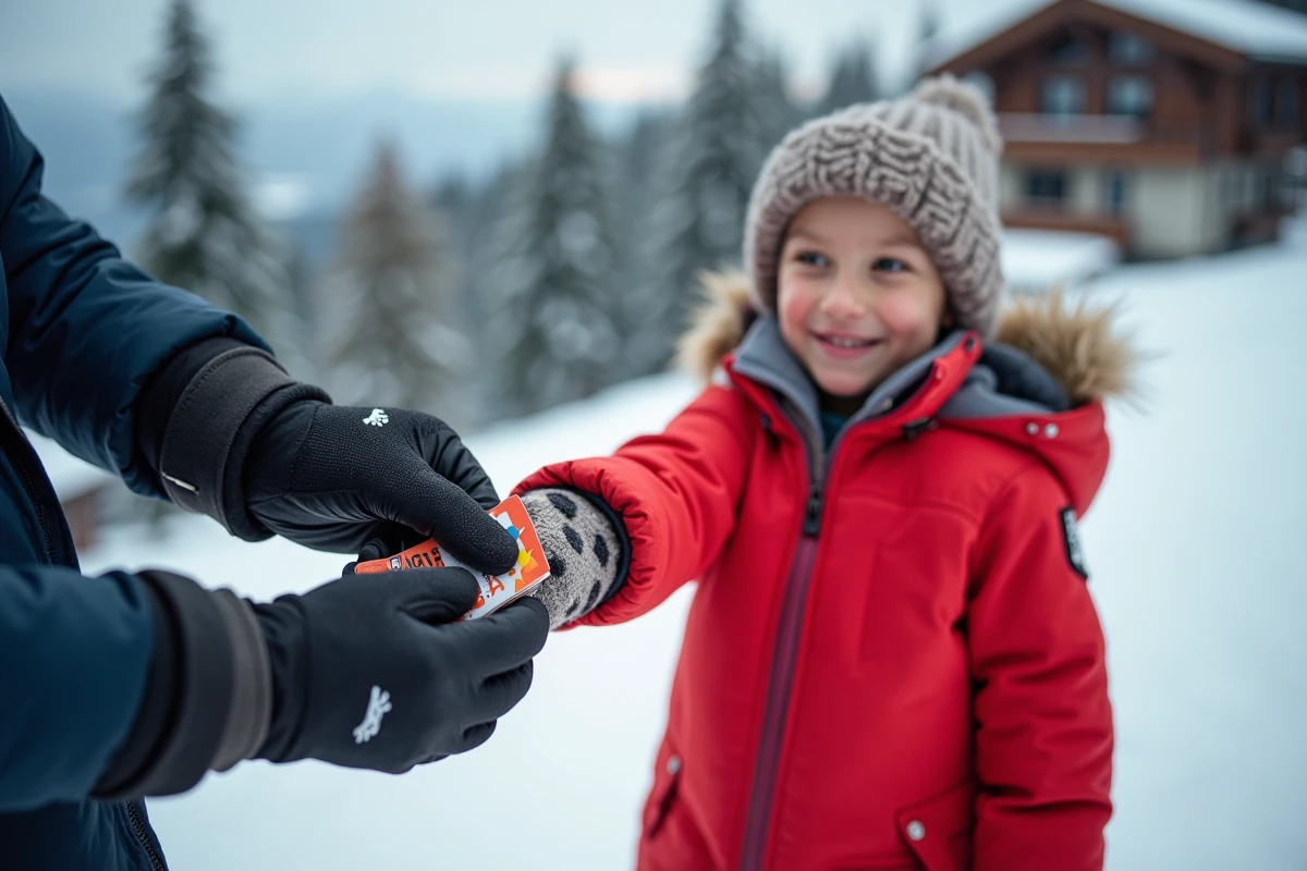 Main attachant un ski &agrave; un enfant en ski alpin