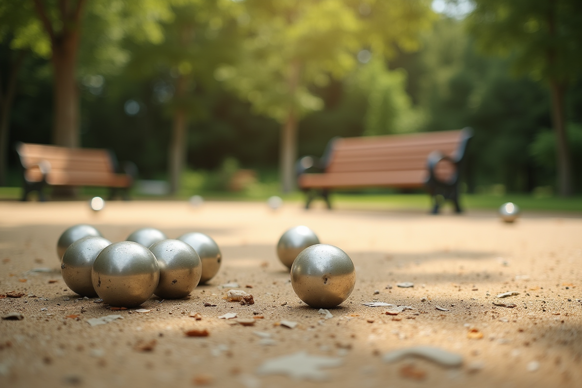 Court de pétanque abandonné dans un parc ensoleille