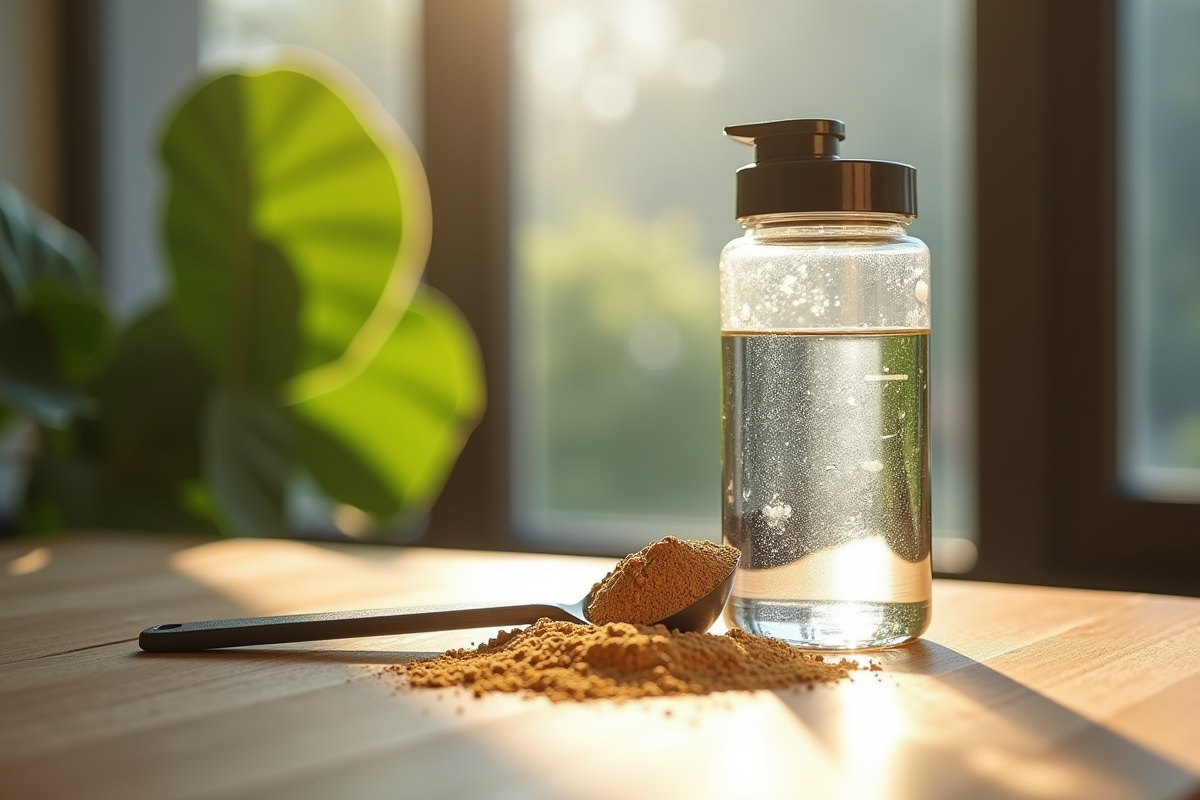 Cure de poudre de proteine et bouteille d