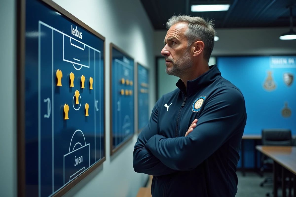 Entraineur en r&eacute;union tactique dans la salle de l Inter Milan