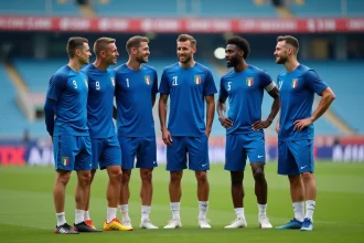 Groupe de joueurs italiens sur le terrain après entraînement