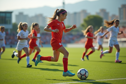 Jeunes filles jouant au soccer en plein air lors d'un match