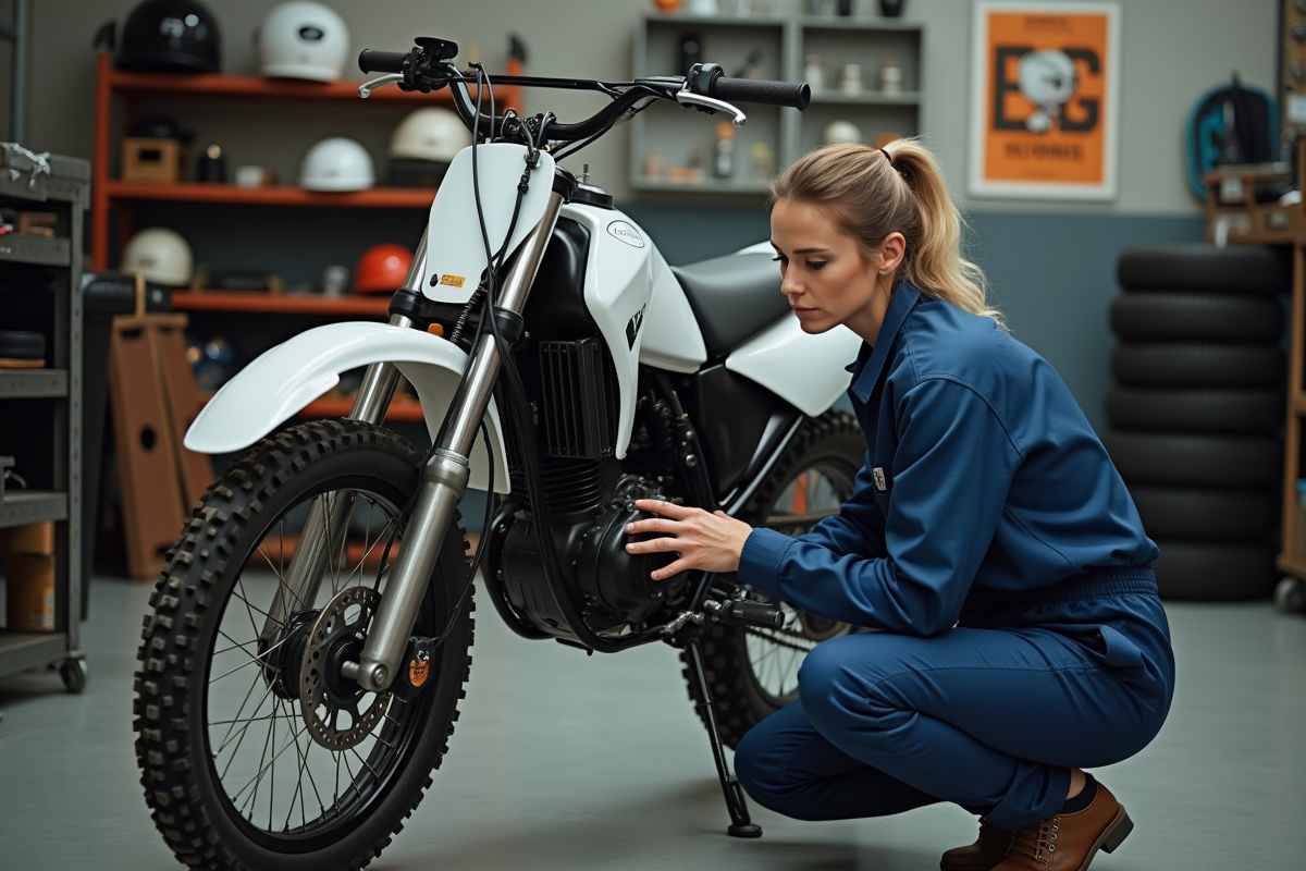 Femme mécanicien inspecte la chaîne d