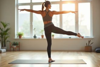 Jeune femme pratiquant Pilates dans un studio lumineux