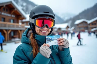 Jeune femme en ski à Tignes avec équipement moderne