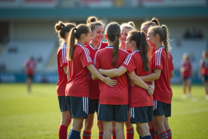 Jeunes en maillots de football rassemblés en équipe