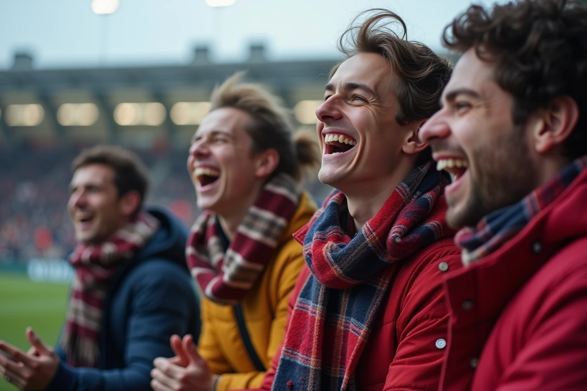 Groupe d'amis souriants au rugby à Paris