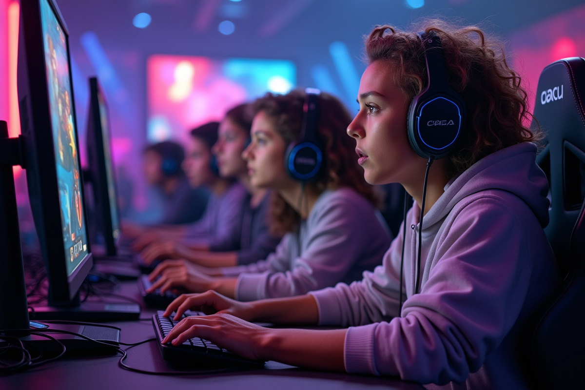 Groupe de jeunes compétitifs lors d'un tournoi esport