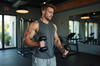 Jeune homme musclé en salle de sport à la maison