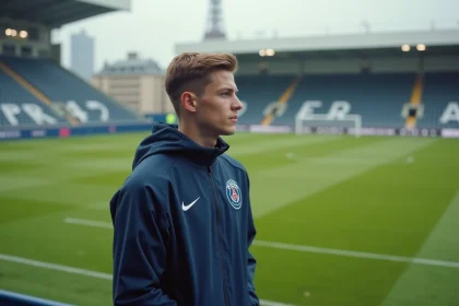 Jeune footballeur PSG en entra&icirc;nement sur le terrain