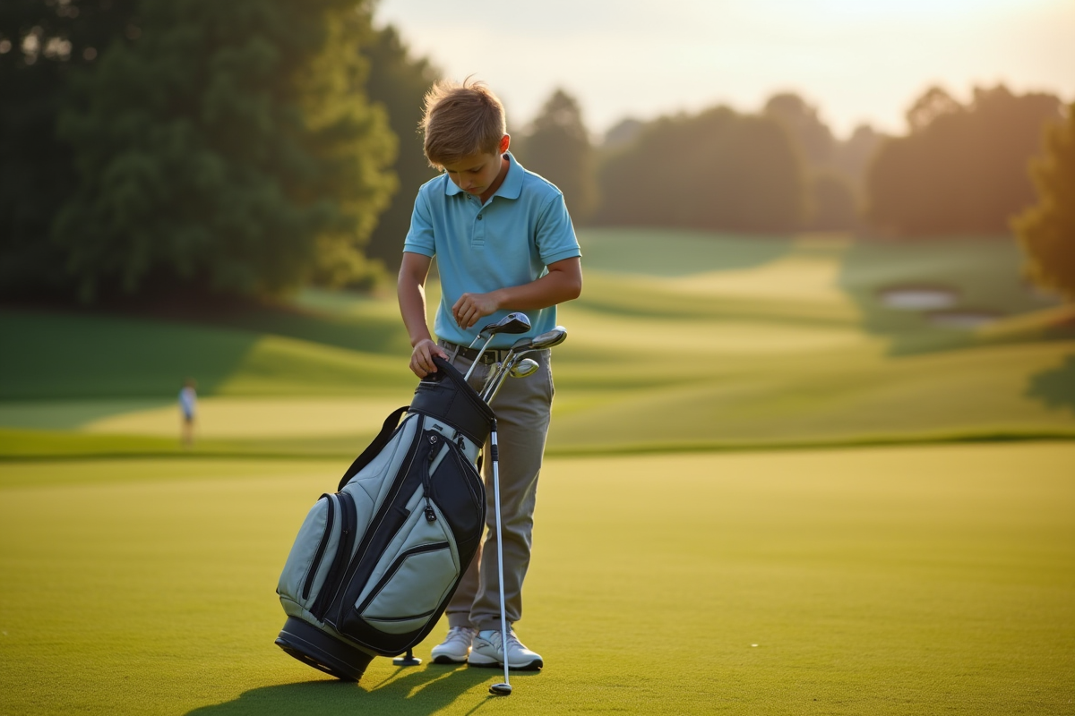 Jeune golfeur débutant choisissant un club sur le terrain