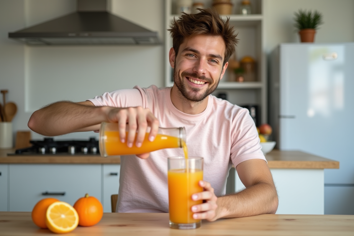 Jeune homme versant de l