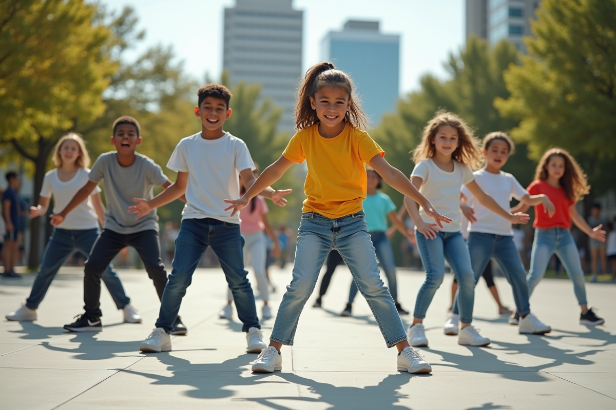Groupe d adolescents en danse hiphop en extérieur