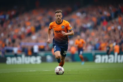 Joueur professionnel de A-League en plein sprint lors d'un match de playoffs 2026, stade plein de supporters en arrière-plan