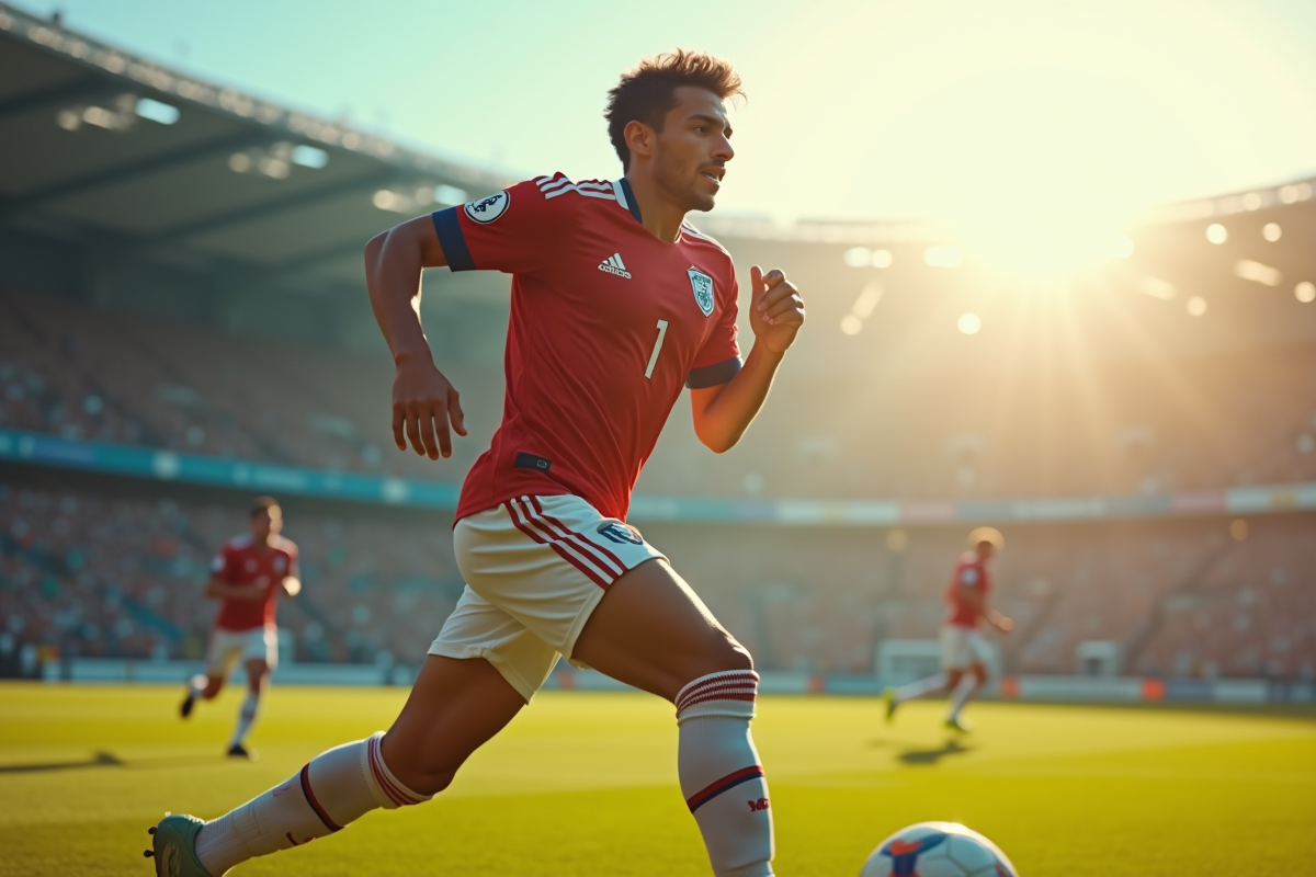 Joueur de football courant à pleine vitesse lors d'un match en journée