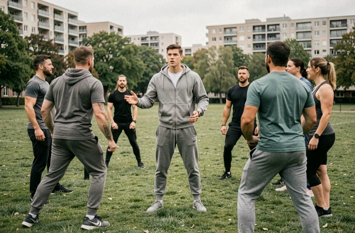 Louis Gilles animant une séance de bootcamp en plein air dans un parc de Nancy