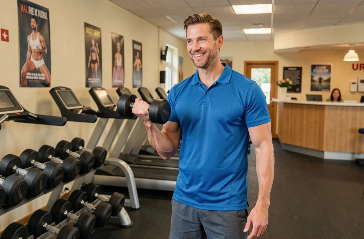 Homme souriant effectuant des curls dans la salle Magicfit en Meurthe-et-Moselle