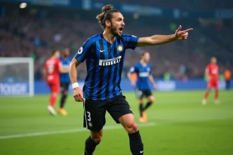 Marcelo Brozovic en action sur le terrain avec maillot Inter Milan