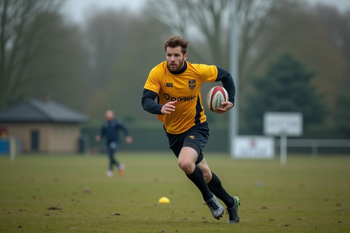 Joueur de rugby fédérale 2 franchissant un placage lors d'un match de Poule 4