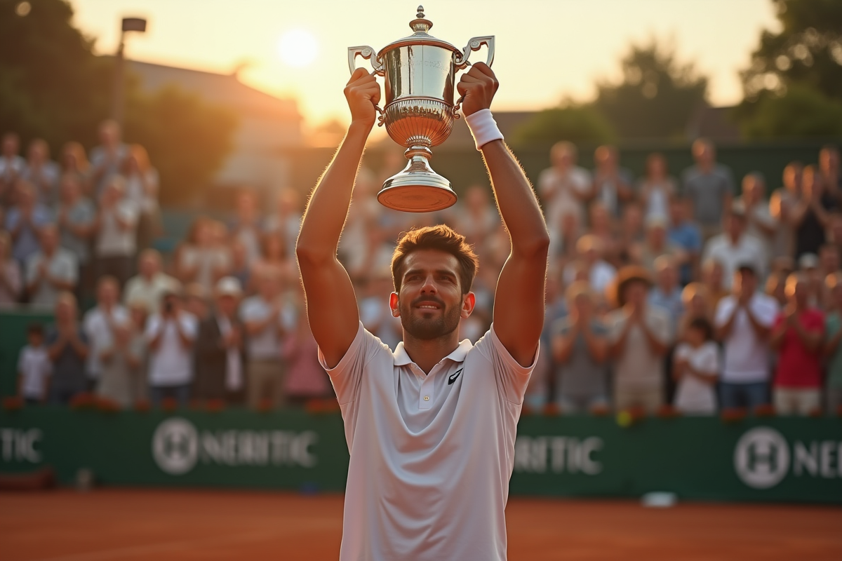 Cérémonie de remise de trophée sur un court français de tennis