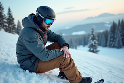 Jeune skieur homme en pleine nature enneigee