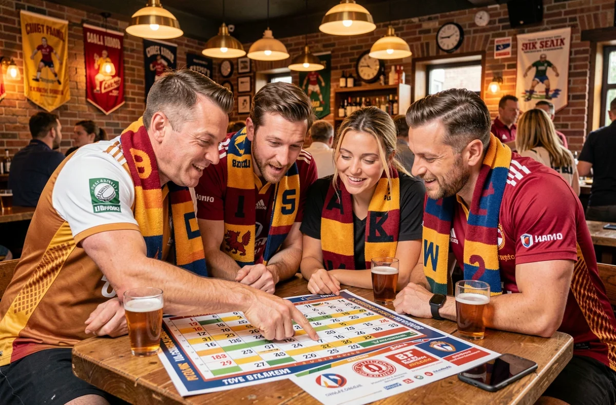 Supporters de rugby planifiant leurs déplacements pour le calendrier H Cup 2026 dans un bar sportif français