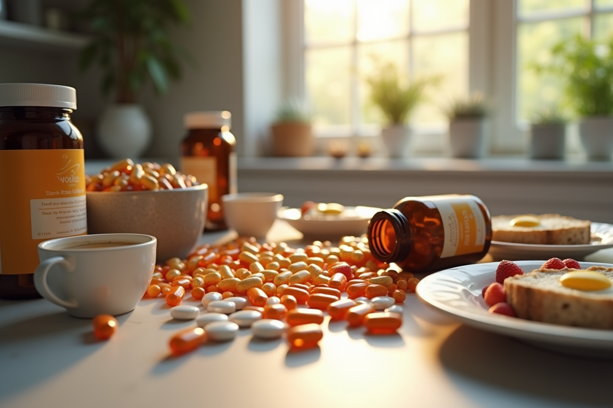 Table de petit déjeuner avec compléments alimentaires
