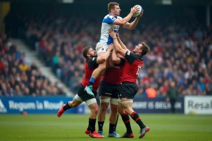 Saut en touche lors d'un match de Rugby Fédérale 2 Poule 4 entre deux clubs régionaux